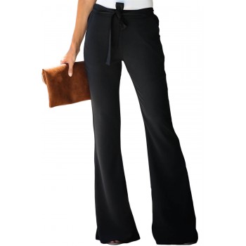 Black Dress to Impress Pocketed Flared Tie Pants
